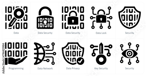 A set of 10 Security icons as data, data security, data lock