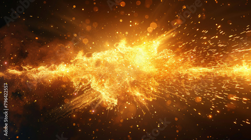 Dynamic abstract background of bright orange sparks, resembling an explosion or fire.