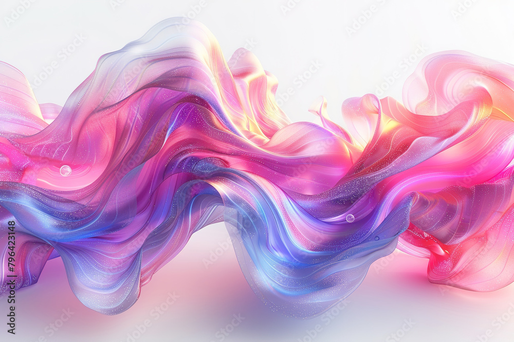 Obraz premium 3D render of an abstract, fluid shape with iridescent colors and shiny highlights on white background. 