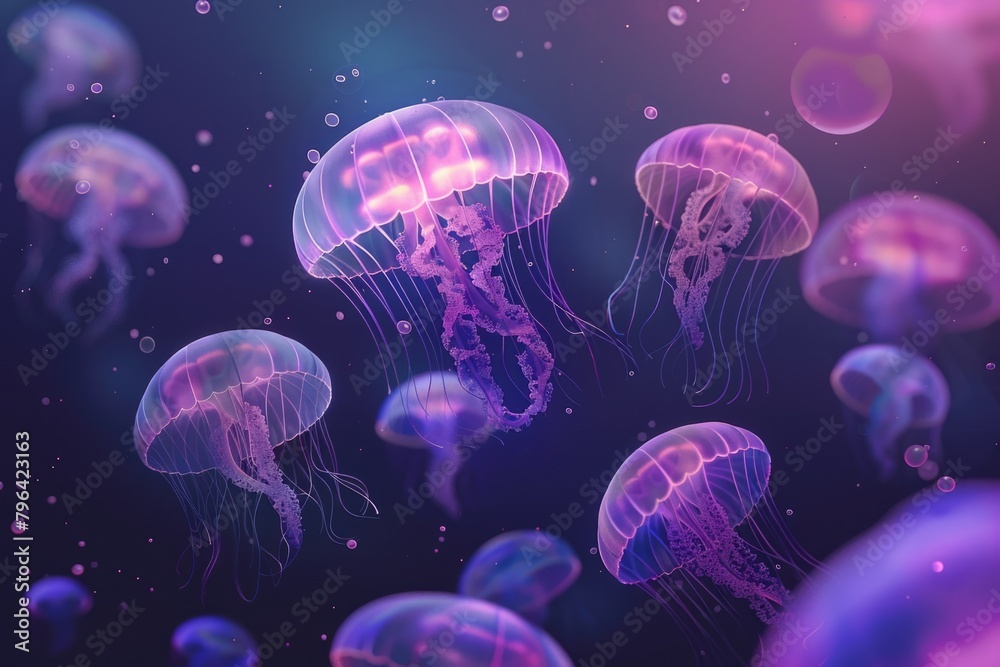 Naklejka premium A group of jellyfish floating in the water. Suitable for marine life concepts