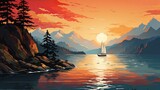 Sailboat Painting on a Lake at Sunset