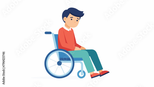 disability wheelchair disabled man handicap sitting handicapped health young wheel care invalid depressed lonely sad alone solitude worried, simplistic flat vector illustration, isolated