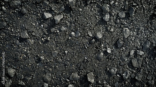 A closeup of the asphalt material featuring a smooth and dark textured surface. . AI generation.