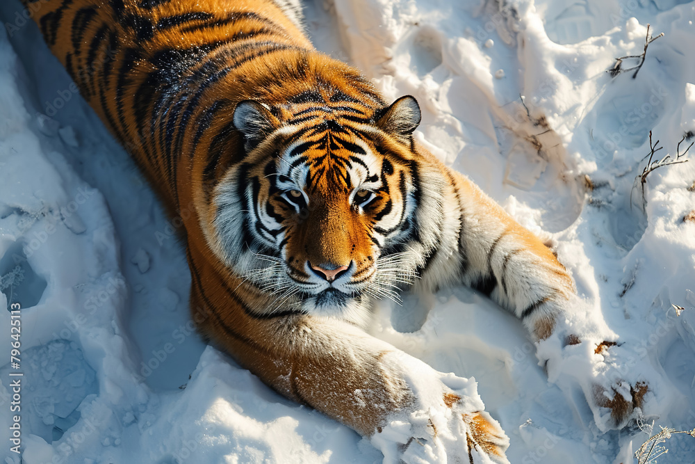 Obraz premium big tiger lies on the snow