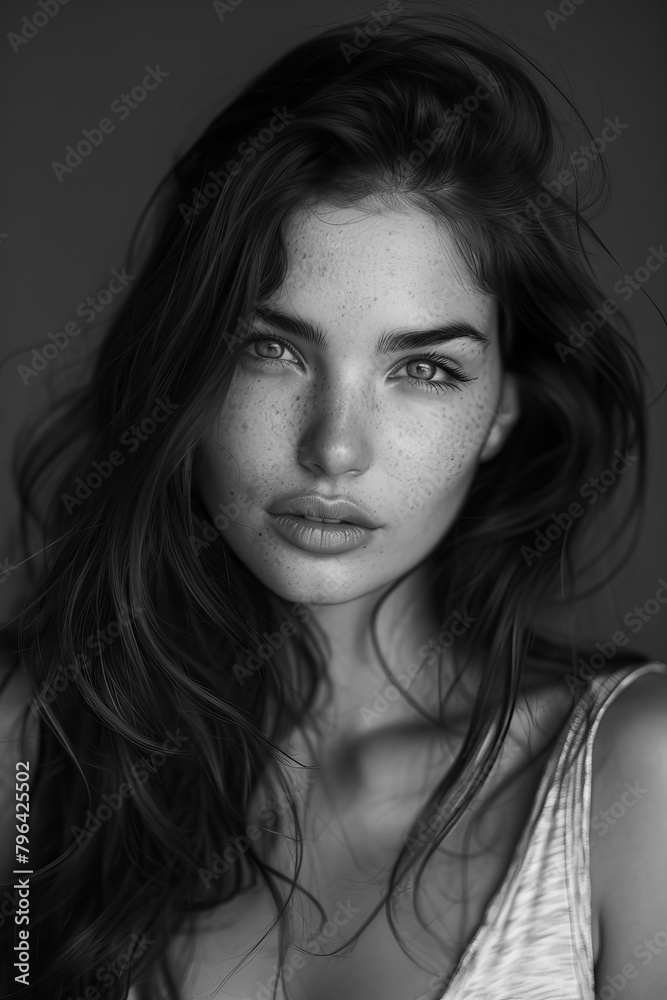 portrait of a beautiful woman with a long hair, black and white, portrait of a beautiful woman with a long hair, black and white,