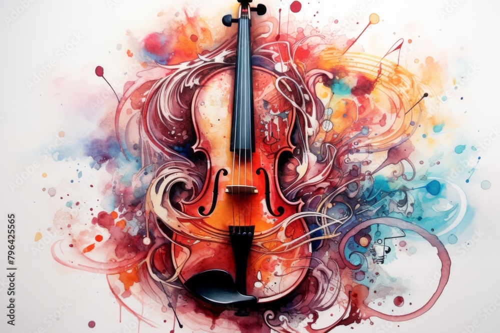 A Painting of a Violin on a White Background