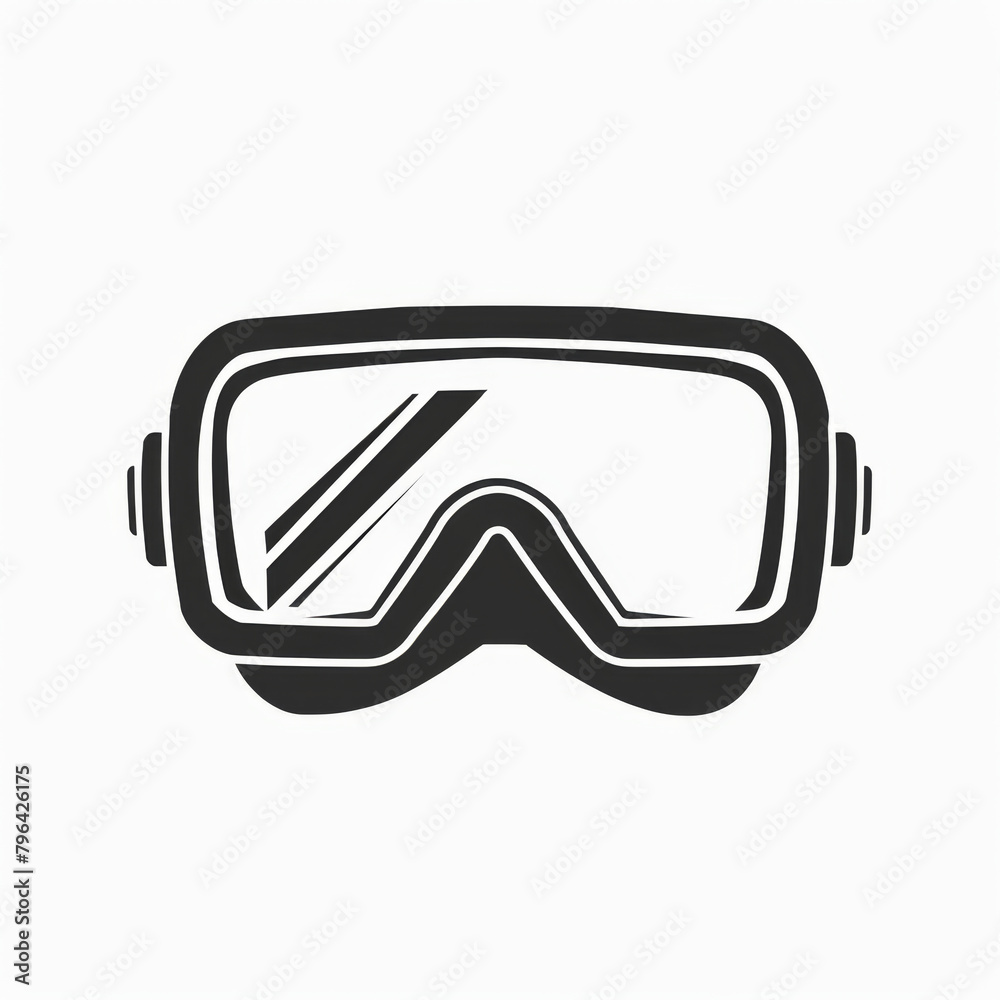 Black and white icon of safety goggles designed for clear visibility and visual representation of protection gear. Black and white icon of safety goggles designed for clear visibility and visual representation of protection gear.