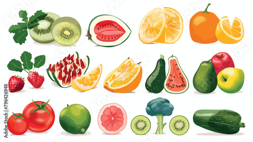 Fototapeta Naklejka Na Ścianę i Meble -  Fruits and vegetables collection. Vector illustration