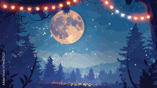 Full moon vector illustration with forest and hanging © Noman