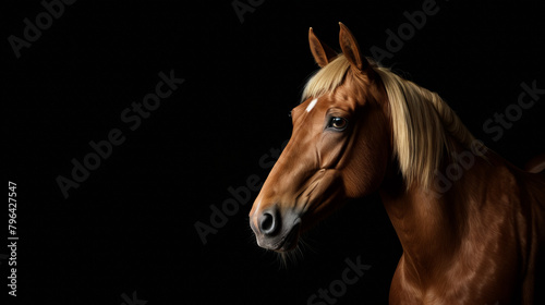 Close up of horse with blonde hair and large sideburns.
