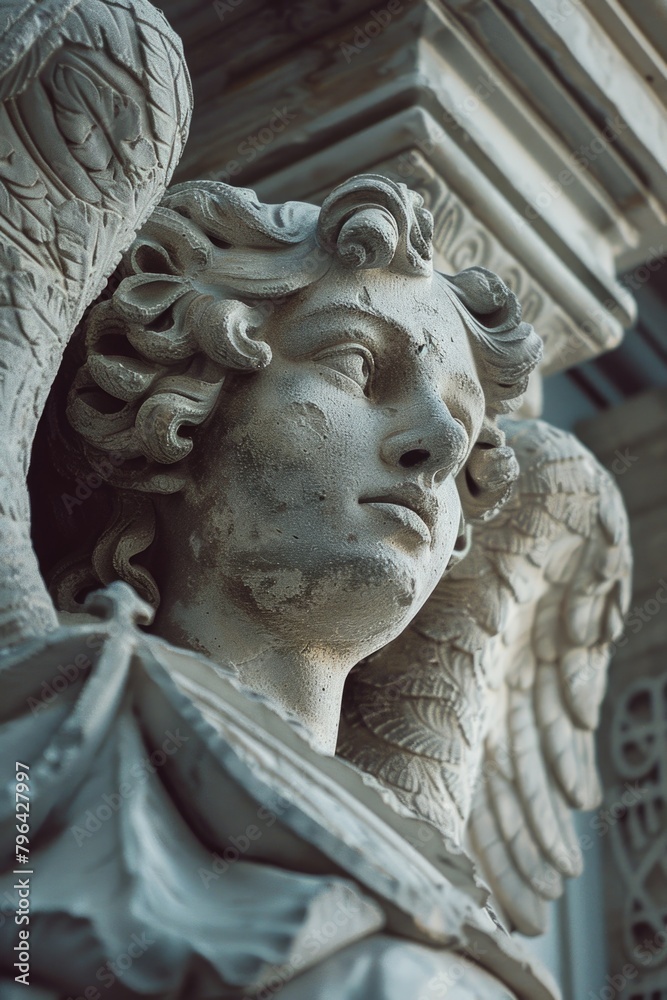 Detailed view of an angel statue, suitable for religious or memorial concepts
