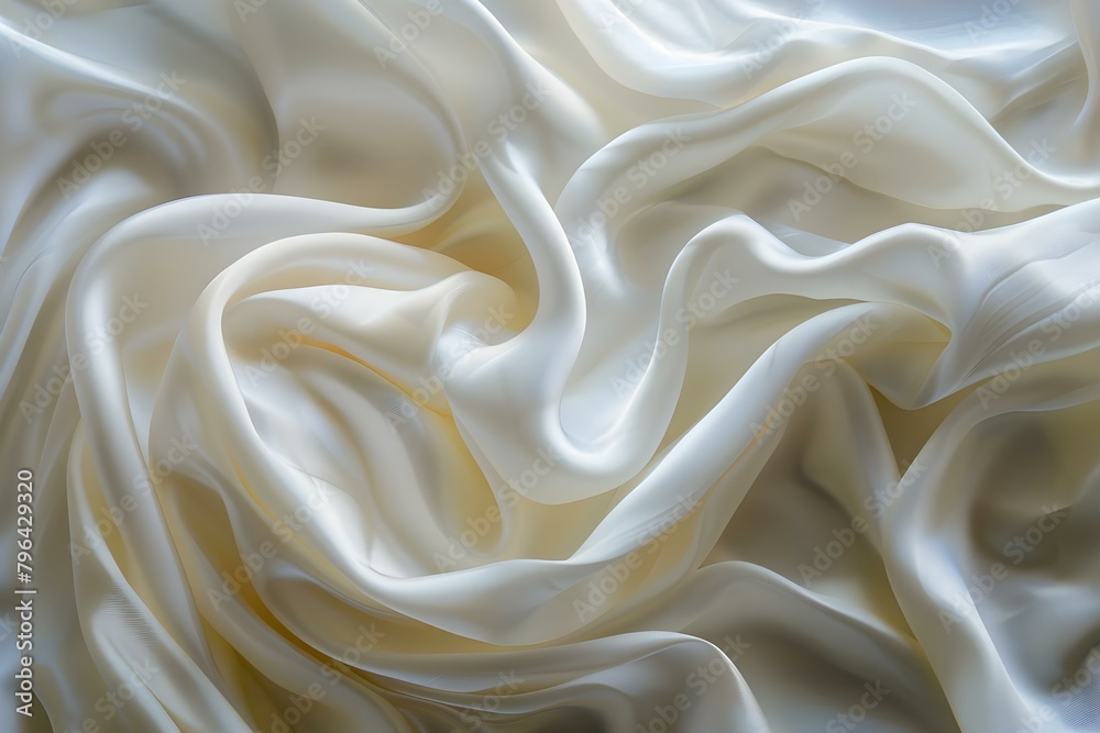 Luxurious White Silk Fabric: A Closeup Display of Smooth Texture and Elegant Folds. Concept Silk Fabric, Closeup Display, Smooth Texture, Elegant Folds, Luxurious White Luxurious White Silk Fabric: A Closeup Display of Smooth Texture and Elegant Folds. Concept Silk Fabric, Closeup Display, Smooth Texture, Elegant Folds, Luxurious White