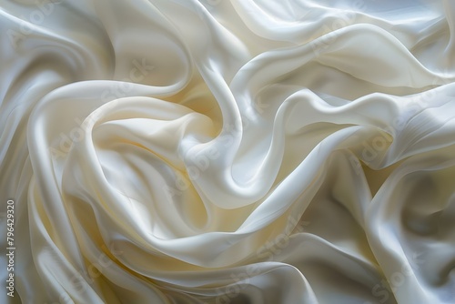 Luxurious White Silk Fabric: A Closeup Display of Smooth Texture and Elegant Folds. Concept Silk Fabric, Closeup Display, Smooth Texture, Elegant Folds, Luxurious White