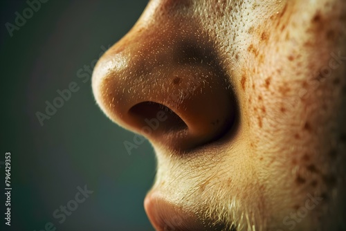 Extreme Close-Up of a Human Nose. Concept Anatomy, Human Body, Extreme Close-up, Detail, Macro Photography