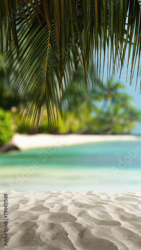 Tropical Seaside Paradise Beach Scenic Palm Tree Idyllic Escape Copy-Space