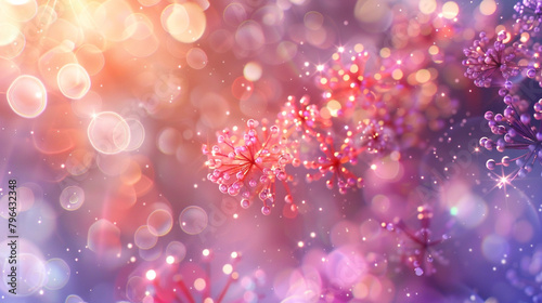 Celestial pulses of rose quartz and coral surrounded by sparkling periwinkle and lilac bokeh.