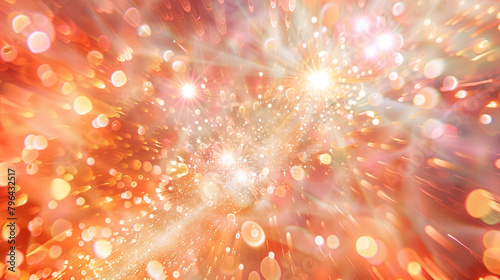 Celestial pulses of topaz and citrine surrounded by sparkling coral and peach bokeh.