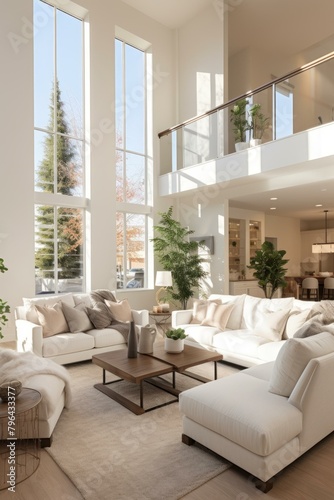 b'Bright and Airy Living Room With High Ceilings and Large Windows'