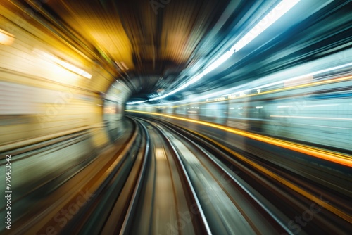 Blurry image of a train going through a tunnel. Suitable for transportation concepts