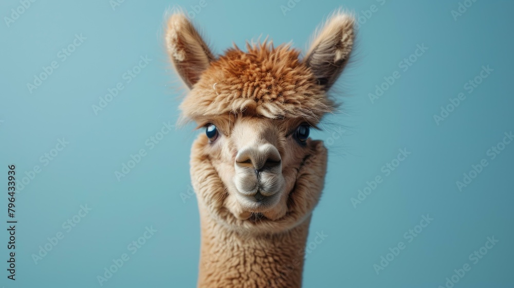 A fluffy brown alpaca looking at the camera with a curious expression on its face