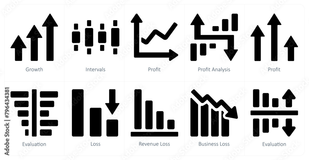A set of 10 Diagrams and Reports icons as growth, intervals, profit A set of 10 Diagrams and Reports icons as growth, intervals, profit