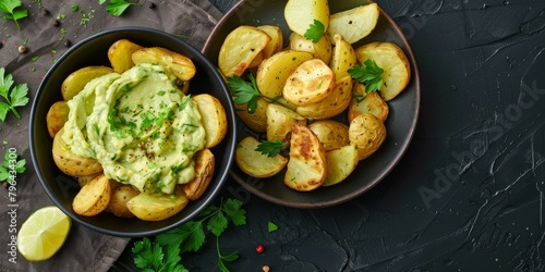 smashed potatoes with avocado and herbs