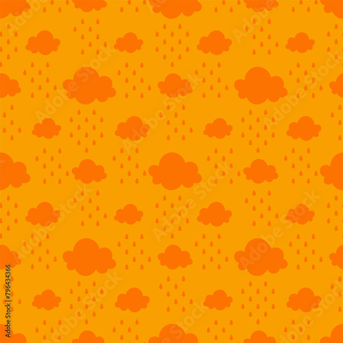 Orange seamless pattern with orange rainy clouds