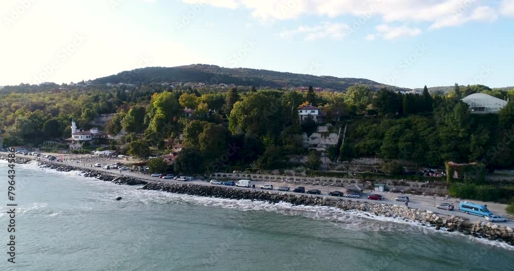 Aerial video of Balchik famous Castle and Botanical Garden, Balchik, Bulgaria Aerial video of Balchik famous Castle and Botanical Garden, Balchik, Bulgaria