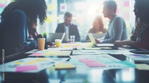 Corporate people working together in the conference room of their office, sharing idea and planning the business strategy of their company - Teamwork and brainstorming abstract concept
