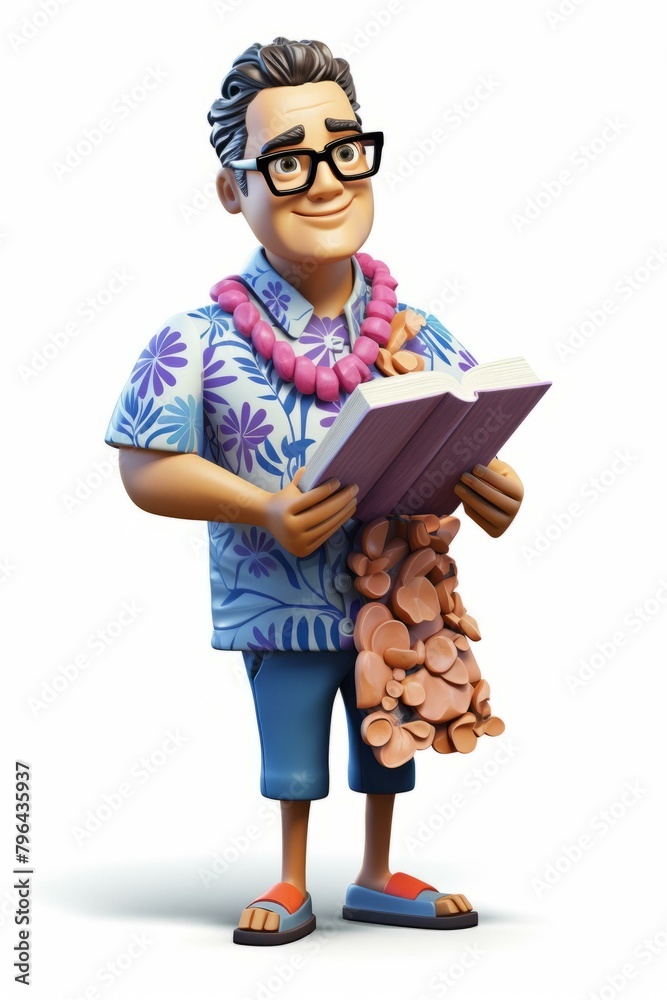 b'Happy cartoon man reading a book' b'Happy cartoon man reading a book'