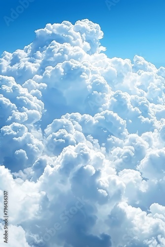 Panoramic view of a stunning blue sky with fluffy clouds, ideal as a serene background