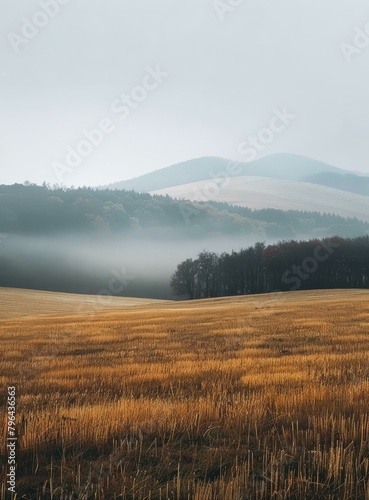 b'field of wheat with hill and trees in the background'