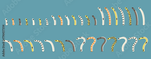 Garden eel collection 2 cute on a blue background, vector illustration.