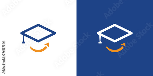 Simple Study Smile Logo. Graduation Hat, Cap, Toga, Arrow, Smile, Linear Outline Style. Education Logo Icon Symbol Vector Design Inspiration.