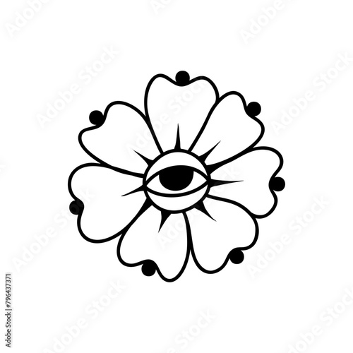 Eye boho. Lineart Vector illustration. Flower moon , Magic celestial witchcraft symbol. Masonic symbol. Hand drawn logo or emblem