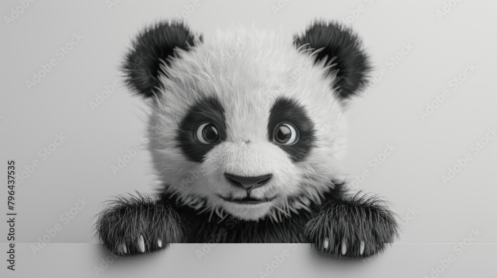 A black and white photo of a panda bear, suitable for various projects A black and white photo of a panda bear, suitable for various projects