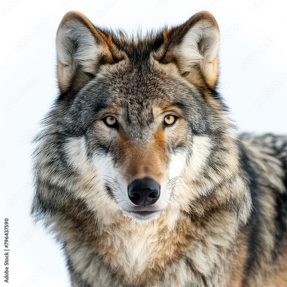 Wolf Face in Profile Isolated on Transparent or White Background