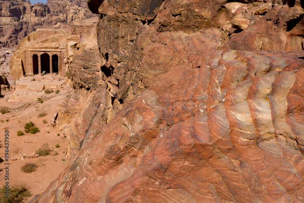 Fototapeta premium A view of the Garden Temple from above in the archeological site of Petra in Jordan