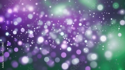 This is an image with a dark green background and many circular blurry purple and white lights in front of it.