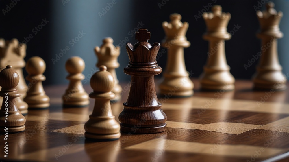 A king chess piece on board. Strategic leadership A king chess piece on board. Strategic leadership