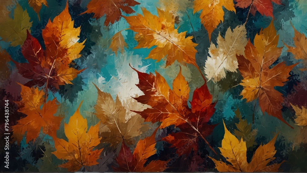 Vibrant abstract autumn leaves art painting texture with oil brushstroke on canvas Vibrant abstract autumn leaves art painting texture with oil brushstroke on canvas