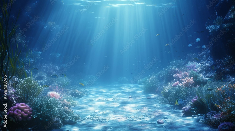 b'Underwater Ocean Scene With Colorful Fish And Coral Reef'