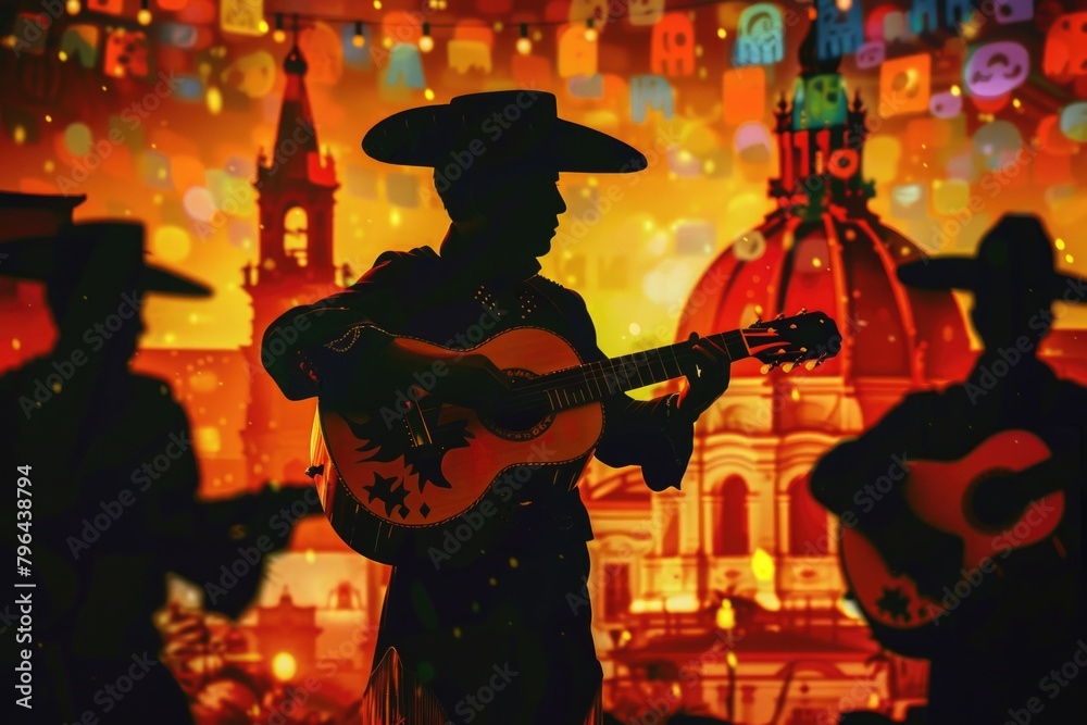 Fototapeta premium A man in a cowboy hat playing a guitar. Suitable for music or western-themed designs