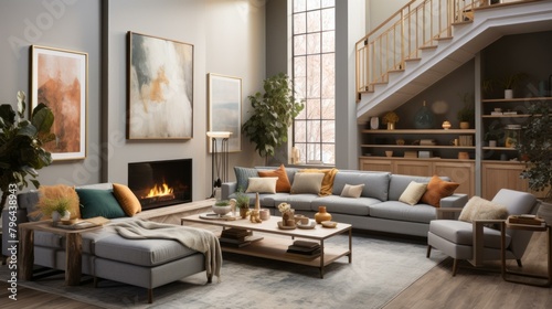 b'A Modern Living Room With Fireplace'