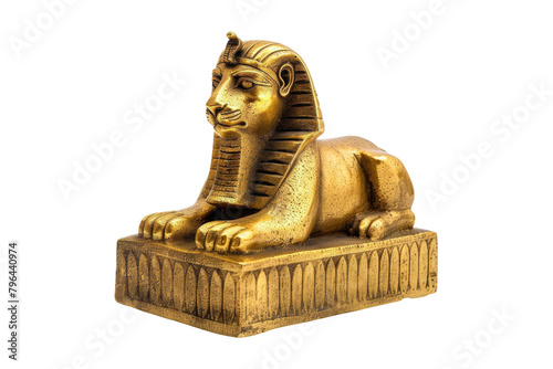 Golden Egyptian Lion Statue on White Background