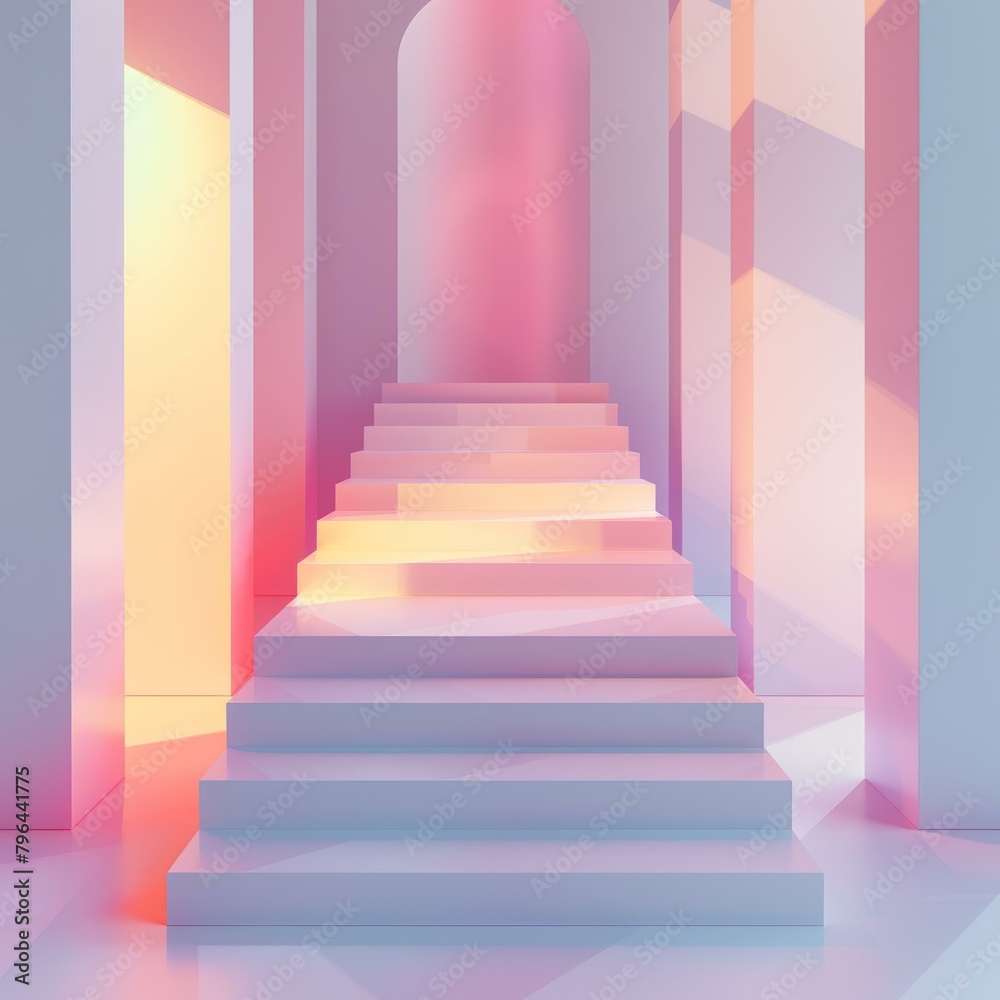 b'pastel color 3d rendering background with stairs and arch' b'pastel color 3d rendering background with stairs and arch'