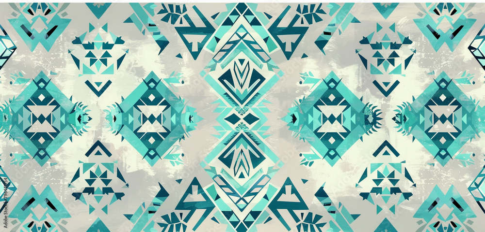 Fototapeta premium Aqua and teal motifs on grey, ideal for tranquil home accents.