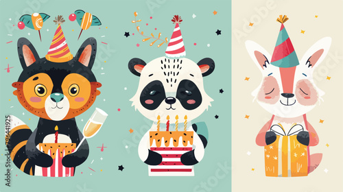 Happy birthday cards set with cute funny animals  © Noman
