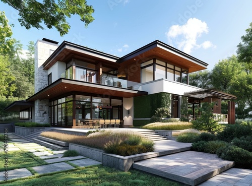 A Stunning Modern House with a Beautiful Garden © Adobe Contributor