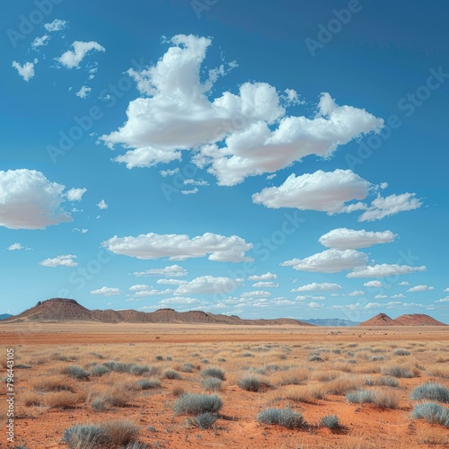 b'Arid Desert Landscape with Sparse Vegetation and Rocky Mountains in the Distance'
